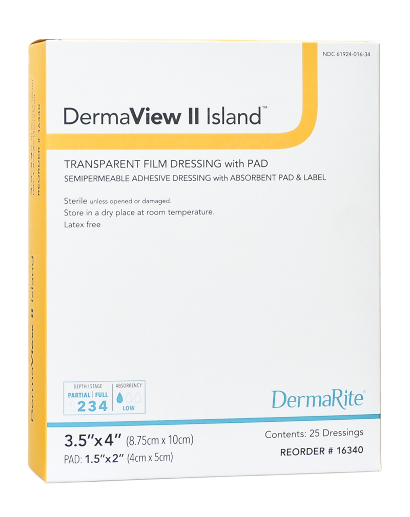 DermaRite 16340 DermaView II Island Transparent Film Dressing - 3.5 in –  woundcareshop